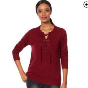 Wendy Williams Burgundy Lace-Up Front Sweater NWT